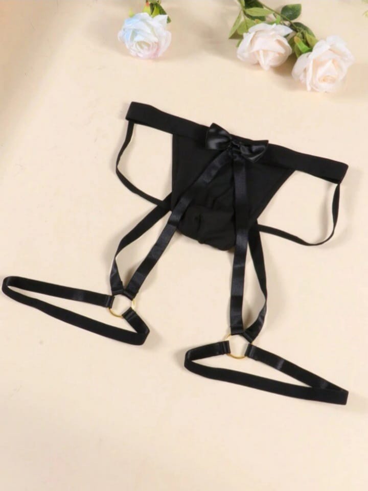 Bonga Boys Men's Leg Ring Metal Strap One Piece Thong Underwear Fashion Bow Decoration Soft Breathable Elastic